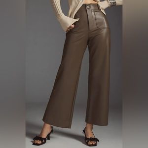 ANTHROPOLOGIE MAEVE COLETTE VEGAN LEATHER WIDE LEG CROP PANTS GREY